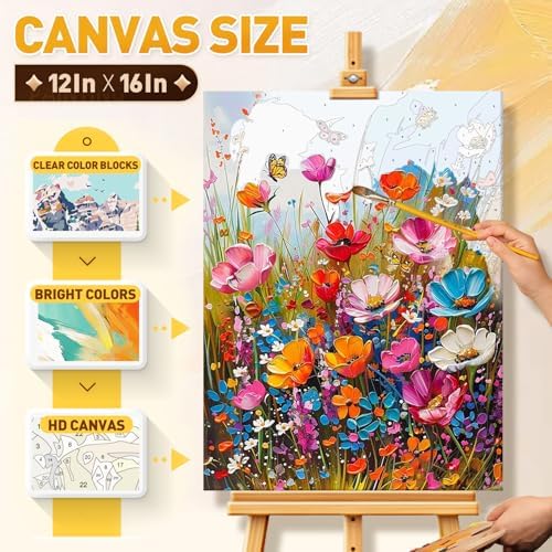 Qaisxoty Paint by Numbers Kit for Adults Beginner - Acrylic Flowers Rolled Canvas Adult Paint by Number with Canvas, Box, Brushes, Acrylic Paints - Floral Paint by Numbers Gift, Home Decor - 12”x16” - Image 5