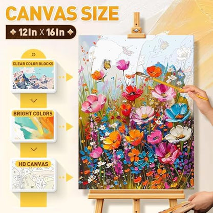 Qaisxoty Paint by Numbers Kit for Adults Beginner - Acrylic Flowers Rolled Canvas Adult Paint by Number with Canvas, Box, Brushes, Acrylic Paints - Floral Paint by Numbers Gift, Home Decor - 12”x16” - Image 5