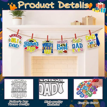 Moinchore 48 PCS Father's Day DIY Coloring Craft Kit, Color Your Own Cards and Decorations, Happy Father's Day Party Favors, Holiday Activity Supplies, Gifts for Best Dad - Image 4