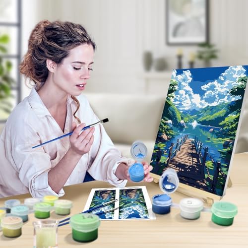 JOOZ Paint by Numbers Kit for Adults with Frame, Landscape Paint by Numbers with Easel, Lake Mountain Paint by Number with Frame, DIY Easy Paint by Numbers Kit for Adults Home Wall Decor 8 x 12 Inch - Image 4