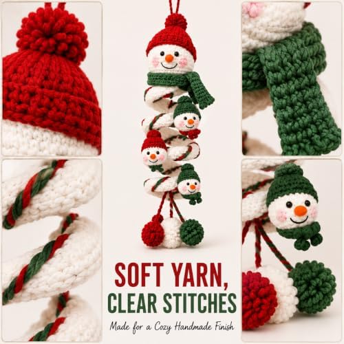 Crochet Snowman Spiral Ornament DIY Kit, Christmas Craft for Adults - Image 4