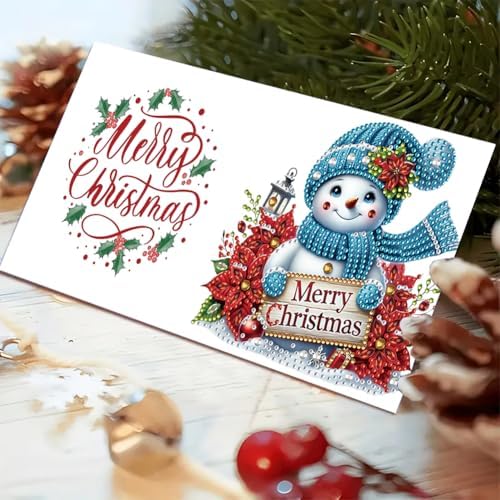 jinglinhh 6pcs Diamond Art Painting Christmas Snowman Poinsettia Greeting Cards with Envelopes, DIY Card Making Kits for Adults, Diamond Art Postcards Christmas Cards Craft Gifts - Image 6