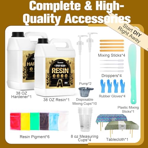 Teexpert Epoxy Resin Kit: 76OZ Casting Resin Crystal Clear Yellow Resistant Self Leveling for Art Craft DIY Jewelry Making with Pigment and Tools for Beginner Starter - Image 5