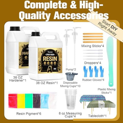 Teexpert Epoxy Resin Kit: 76OZ Casting Resin Crystal Clear Yellow Resistant Self Leveling for Art Craft DIY Jewelry Making with Pigment and Tools for Beginner Starter - Image 5