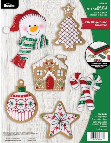 Bucilla Felt Applique 6 Piece Ornament Making Kit, Jolly Gingerbread Snowman, Perfect for DIY Arts and Crafts Projects by Bucilla