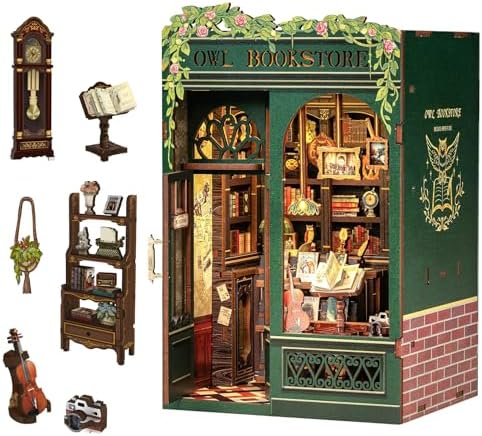 CUTEBEE Book Nook Kit - DIY Miniature House Dollhouse Kit for Adults, Booknook Tiny House Bookshelf Decor 3D Wooden Puzzle, Gifts for Family and Friends (Owl Bookstore) by CUTEBEE