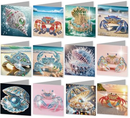 12pcs Diamond Art Greeting Cards for Adults, DIY Beach Life Design Card Making Kit with Envelopes, All-Occasion Handmade Cards for Anniversary, Birthday, Daily Use by Unknown
