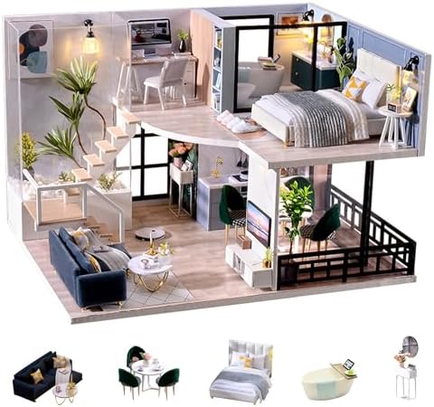 Flever Wooden DIY House Kit, Miniature with Furniture, Creative Craft Gift for Lovers and Friends (Satisfied Time) by Flever