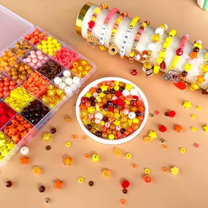 XBYzuzi 1540Pcs Fall Beads for Bracelets Making Kit, Thanksgiving Beads for Bracelets Jewelry Making Orange Assorted Autumn Maple Leaf Pumpkin Clay Bead Turkey Charms for Necklace Earrings DIY Crafts - Image 3
