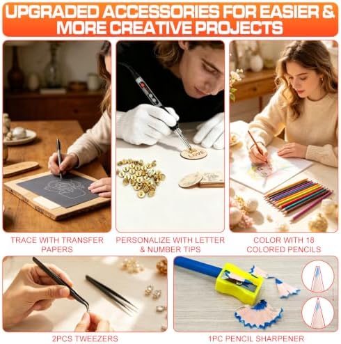 171PCS Wood Burning Kit, 100W Digital Wood Burner Tool, Adjustable Temp Pyrography Pen Set with Tips, Letter Number Stamps, Stencils, Transfer Papers, Carving Tools, Case for Adults & Beginners - Image 4