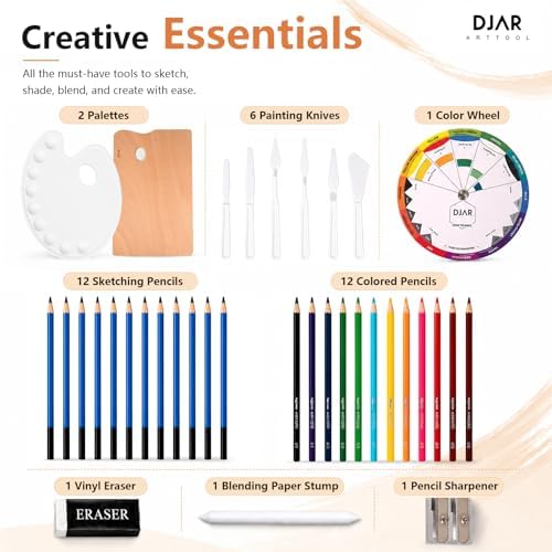 DJAR 174 Pcs All-in-One Art Painting Set with Beech Wood Easel - Image 6