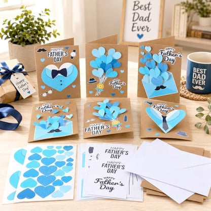 Yomjress 24 Sets Father's Day DIY Card Making Kit 3D Heart Tie Trophy Greeting Cards with Envelope Stickers Fathers Day DIY Card Crafts for Gifts Exchange Best Dad Daddy Papa Party Favors - Image 4