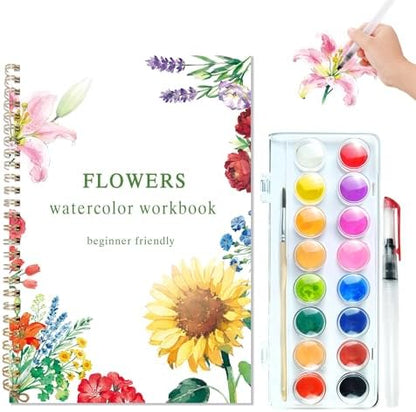 Flowers Watercolor Workbook, Watercolor Painting Book Kit by CTANCIFANG
