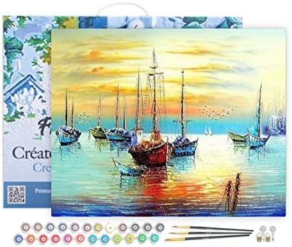 Figured'Art Paint by Numbers Kit for Adults with Frame Sailboats at The Port 16"x20" - Craft Art Painting DIY Kit Canvas Already Stretched on a Wooden Frame by FiguredArt