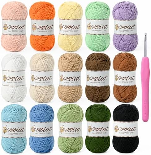 15 Pack 100% Milk Cotton Yarn for Crocheting, 750g/1968.5yd Baby Yarn for Crocheting Soft, Fuzzy 5 Ply Cotton Crochet Amigurumi Yarn for Puzzle/Clothes&Crafts(Set A) by OMoiut