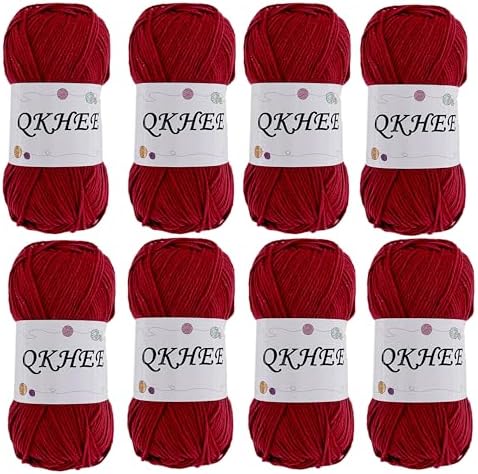 QKHEEYarn for Crocheting and Knitting 8 * 1.76 Oz (50G) /195yd, Fine/Fingering Weight (1), 60% Cotton 40% Acrylic Soft Yarn kit for Making Granny Squares and amigurumi (Cherry Red) by QKHEE