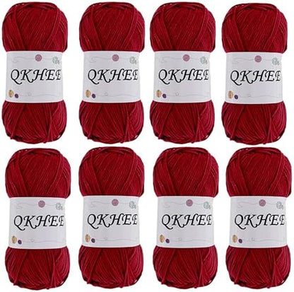QKHEEYarn for Crocheting and Knitting 8 * 1.76 Oz (50G) /195yd, Fine/Fingering Weight (1), 60% Cotton 40% Acrylic Soft Yarn kit for Making Granny Squares and amigurumi (Cherry Red) by QKHEE
