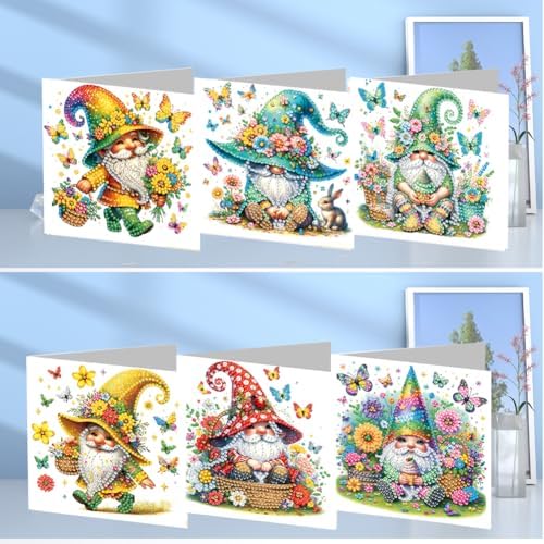 6 Pcs Diamond Painting Greeting Cards Kit Flower Gnome Butterfly with Envelopes, 5D DIY Special Shaped Rhinestone Art Card Making Kits for Adults, Holiday Blessing Postcards, Creative Craft Gifts - Image 6