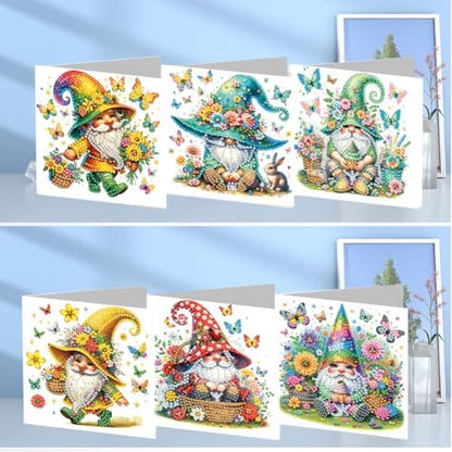 6 Pcs Diamond Painting Greeting Cards Kit Flower Gnome Butterfly with Envelopes, 5D DIY Special Shaped Rhinestone Art Card Making Kits for Adults, Holiday Blessing Postcards, Creative Craft Gifts - Image 6
