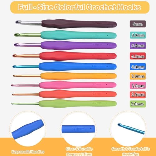 EDCUEBE7 74Pcs Adult Beginner Ergonomic Crochet Hook Kit - Image 3