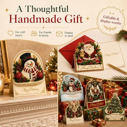 6 Pcs Diamond Art Christmas Ornaments, DIY Pearl Art Kits for Adults with Greeting Cards & Envelopes, 3D Rhinestone Painting Craft for Holiday Gift Making, Christmas Card Decorating Kit - Image 7