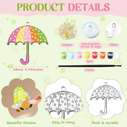 Dunzoom 30 Set Spring Craft Kit Suncatchers Kit DIY Flower Butterfly Suncatchers Kit Make Your Own Paint Sun Catcher Ornaments for Spring Window Art Craft Painting Activity - Image 2