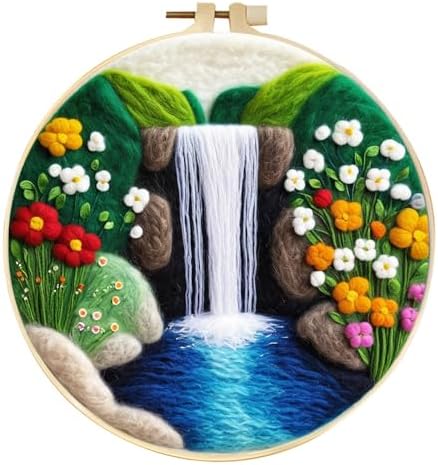 Zovylks Natural Landscape Needle Felting Kits Beginners, 7.9 Inch DIY Wool Felting Painting Starter Kit, Needle Felt Set for Home Decor with Foam Pad, Instructions (Waterfall) by Unknown