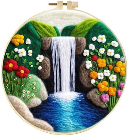 Zovylks Natural Landscape Needle Felting Kits Beginners, 7.9 Inch DIY Wool Felting Painting Starter Kit, Needle Felt Set for Home Decor with Foam Pad, Instructions (Waterfall) by Unknown