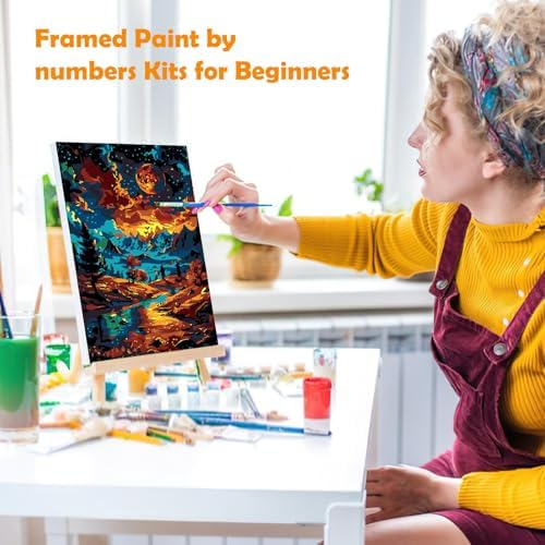 MOGTAA Starry Night Paint by Numbers Kit for Adults with Frame, Mountains Paint by Number Canvas, Landscape Paint by Numbers with Easel, DIY Oil Painting Kit for Home Wall Decor 8 x 12 Inch - Image 4