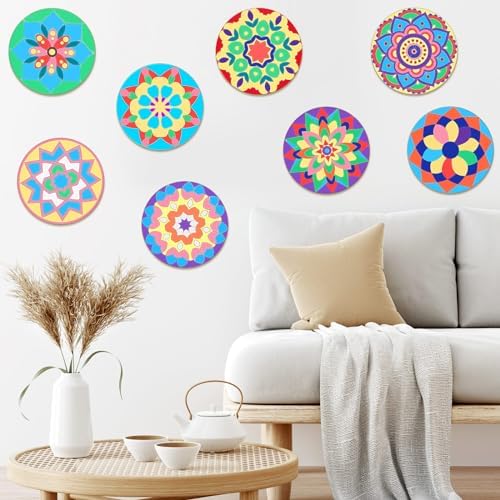Vercraft 22 Pcs Wooden Mandala Painting Set 10 Cutouts 12 Markers, Classic - Image 5