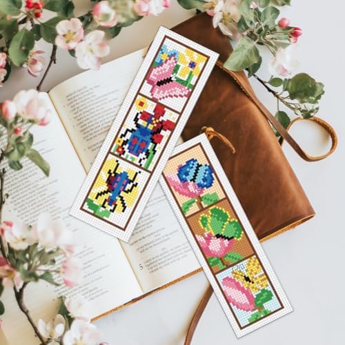 BEUNITONE 6 Pcs Insects Cross Stitch Bookmark Kits for Beginners Bookmark with Butterflies Dragonflies Pattern Counted Cross Stitch DIY Stamped Embroidery with Instructions for Book Lover 8''x2.4'' - Image 7