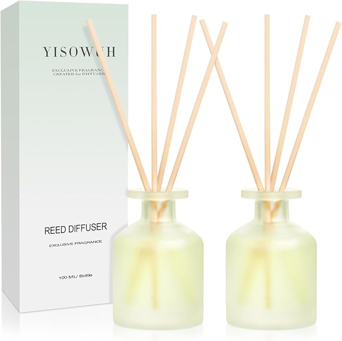 YISOWUH Reed Diffuser - Jasmine Green Tea 3.38oz (100ml) 2 Packs Essential Oil Reed Diffuser Set with 16 Sticks, Long Lasting Fragrance for Home, Bathroom, Bedroom, Room, Decor