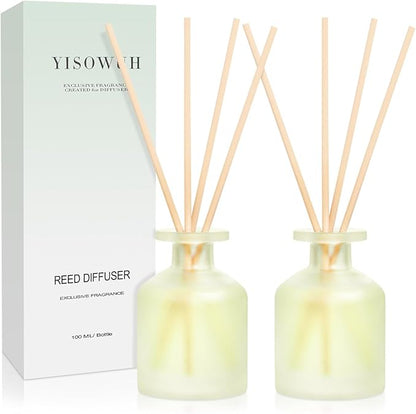 YISOWUH Reed Diffuser - Jasmine Green Tea 3.38oz (100ml) 2 Packs Essential Oil Reed Diffuser Set with 16 Sticks, Long Lasting Fragrance for Home, Bathroom, Bedroom, Room, Decor