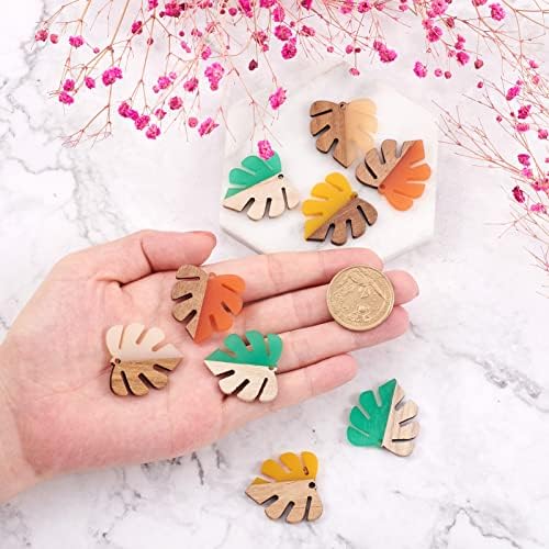 FASHEWELRY 50Pcs Resin Wooden Pendants Mixed Color Monstera Leaf Vintage Resin Wood Statement for DIY Necklace Earring Making - Image 6