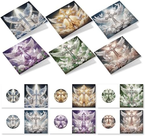12 Pack Diamond Painting Greeting Cards Kit with Envelopes, 5D DIY Faith Cross Angel Wings Diamond Art Cards, Easter Baptism Sympathy Religious Cards for Adults Christians - Image 3