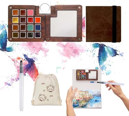 Travel Watercolor Paint Set - Pocket 15-Color Mini Art Kit with Sketch Pad by GOOTXUSK