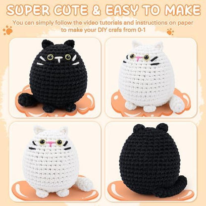 Crochet Kit for Beginners-2PCS Cat Crochet Kits for Adults Kids, Crochet Starter Kit with Step-by-Step Video Tutorials, Crochet Animals Kits DIY Craft Knitting Kit Learn to Crochet Kits for Adults - Image 4