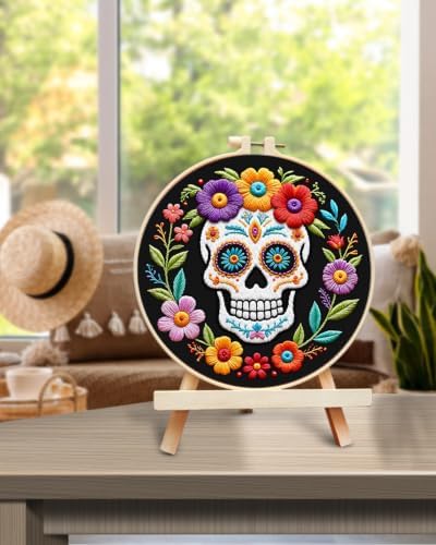 TINDTOP Embroidery Kit for Adult Beginners, Embroidery DIY Starter Kit, with Stamped Patterns, Hoop, Tools, Colorful Threads with Needles, Instructions (Skeleton B) - Image 5