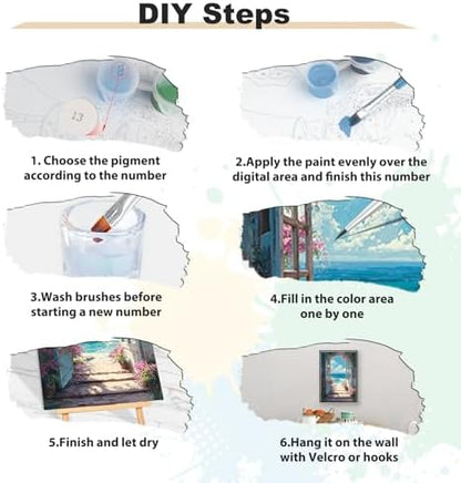 EOBROMD Framed Paint by Numbers Kits for Adults with Wooden Easel, Scenery Landscape DIY Kits Crafts for Beginner on Stretched Canvas, 3 Brushes and Acrylic Paint for Home Decor 10x14 Inch - Image 5