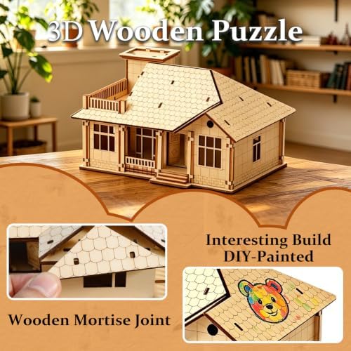 3D Wooden Puzzle for Adults, DIY Miniature Garden Villa Building One Layer - Image 3