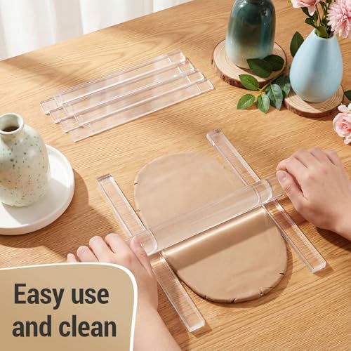 Fiwochic 12 Pcs Acrylic Pottery Tools Set Includes 1 Acrylic Clay Rolling Pin Sculpting Polymer Clay Tools 1 Stain Resistant Tablecloth and 10 Pcs 5 Size Teaching Rolling Mud Stick Guide(Transparent) - Image 6