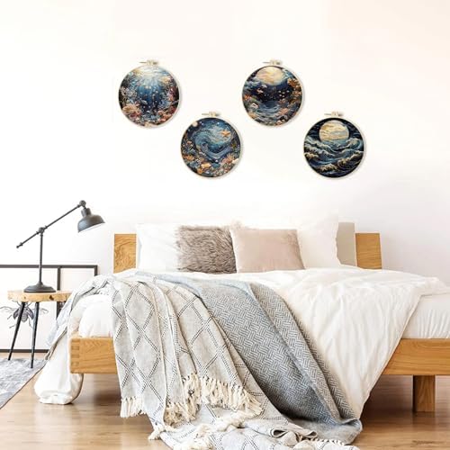 SCECALA 4 Sets Ocean Underwater Embroidery Kit, Blue Coastal Wave Themed - Image 5
