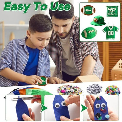 gisgfim 42Pcs Football Felt Fabric Sheets Craft Kit 8 x 12 Inch Green Brown Assorted Colors Thick Felt Pack with Wiggle Google Eyes Pompoms Glitter Patchwork Craft for DIY Sewing Art Project Decor - Image 4