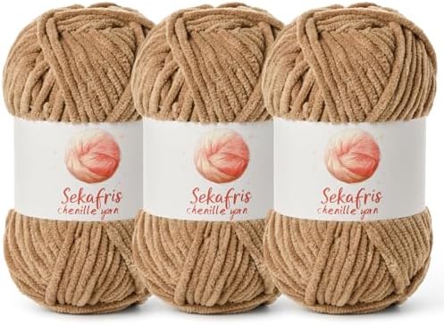 Chenille Yarn for Crocheting Size 5 Bulky Yarn 3 Deep Khaki by Sekafris