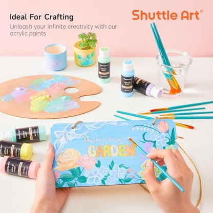 Shuttle Art 40 Pack Pastel Acrylic Paint Set, 30 Colors, 60ml/2oz Bottles, High Viscosity, Water-proof With 10 Paint Brushes for Painting &Crafting on Canvas, Rock, Ceramic, Fabric, Clay - Image 6