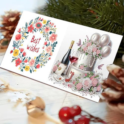 Christmas DIY Diamond Greeting Cards Set, 5D DIY Diamond Art Painting Christmas Style Greeting Card, DIY Christmas Card Making Kits for Family Friends Handmade Gift-#30-Champagne Cake - Image 6