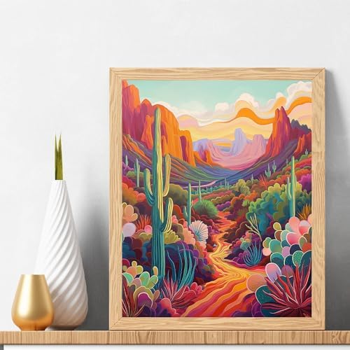 Natuyalo Paint by Numbers Kit for Adults Beginners and Kids, 16" Wx20 L Canvas Pictures Drawing Acrylic Paintwork with 3 Pcs Paintbrushes, Cactus in Wilderness - Image 2