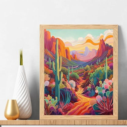 Natuyalo Paint by Numbers Kit for Adults Beginners and Kids, 16" Wx20 L Canvas Pictures Drawing Acrylic Paintwork with 3 Pcs Paintbrushes, Cactus in Wilderness - Image 2