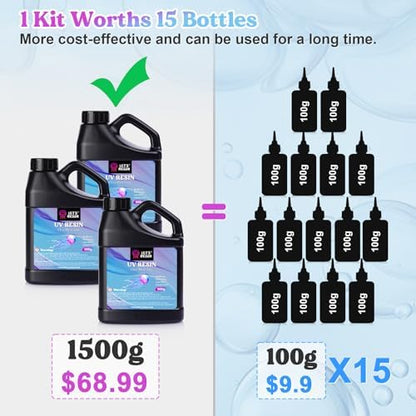 LET'S RESIN UV Resin, 1500g Hard Resin with Silicone Measuring Cups - Image 2