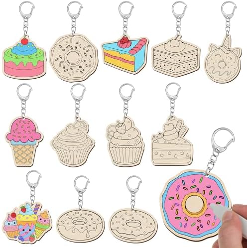 Trnayi 36 Pcs Dessert Unfinished Wood Keychain Color Your Own DIY Craft by Trnayi